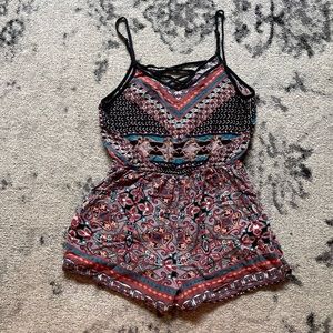 Angie multicolored boho romper with pockets